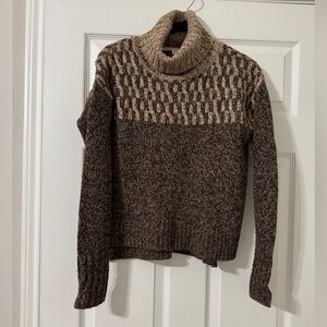 Veronica Beard Textured Brown and Cream Turtleneck Sweater